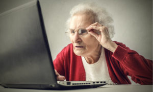 Old woman looking at PC