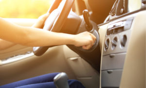 woman starting car