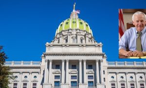 Photo of Pennsylvania state senator Gene Yaw and the Pennsylvania State Capitol building in Harrisburg. Sen. Gene Yaw shares his plan for regulating and taxing skill games in Pennsylvania, which differs from that of Governor Shapiro