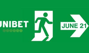 Unibet logo and a green exit sign with the words June 21 on it. The Kindred Group announced last November it was exiting North American gambling. There's now a firm date for its departure from Pennsylvania.
