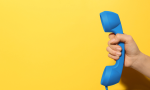 Blue phone with yellow background