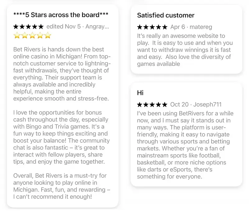 Customer reviews of BetRivers Casino