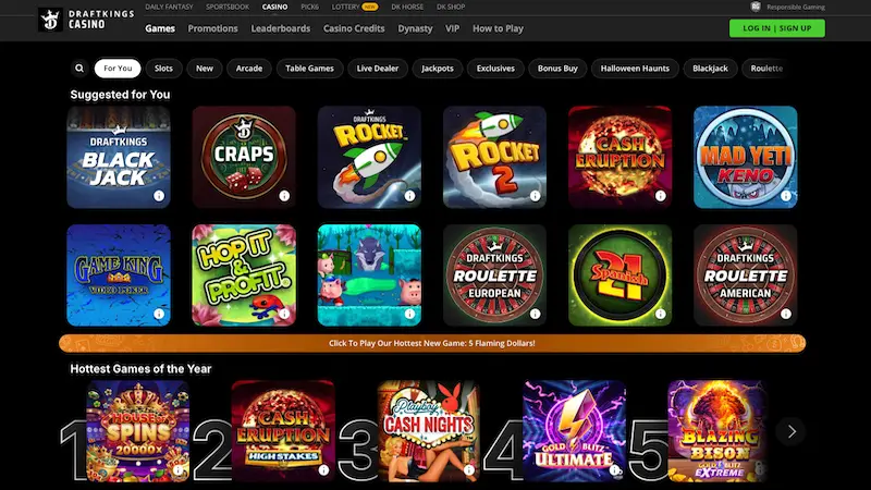 DraftKings Casino lobby