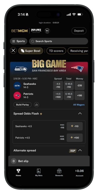 BetMGM Sportsbook App Home Page