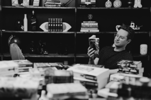 Cole Rush reading black and white