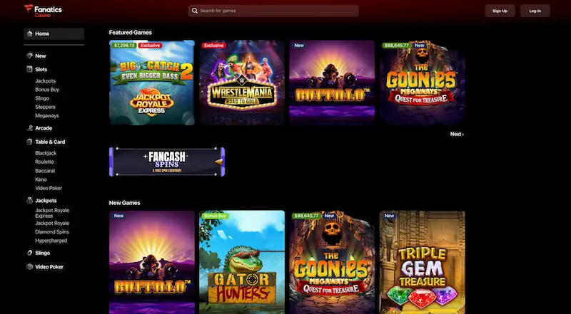 Fanatics Casino home page