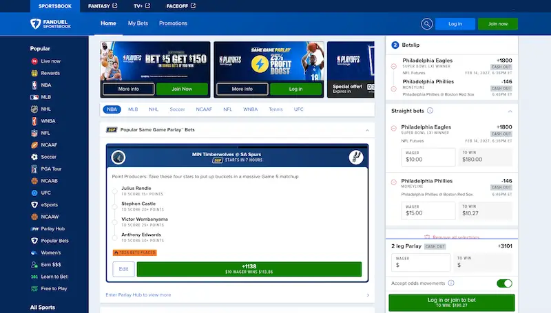 FanDuel Sportsbook PA website