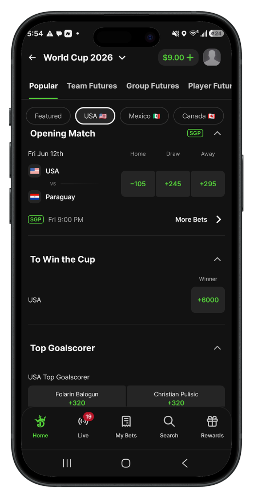DraftKings Sportsbook World Cup USA Paraguay