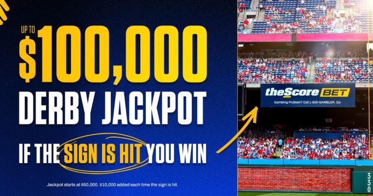 theScore Bet $100,000 Home Run Derby jackpot promo graphic