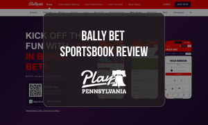 Bally Bet Sportsbook platform showing the mobile betting app, Parlay Zone and sports betting promotion for the PlayPA Pennsylvania review
