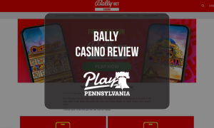 Bally Casino Review: Online casino homepage featuring slot game promotions, mobile casino graphics, and Play Pennsylvania logo