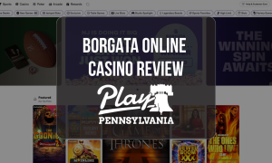Borgata Casino Review: Online casino homepage showcasing slots, live dealer games, jackpots, and Play Pennsylvania review overlay
