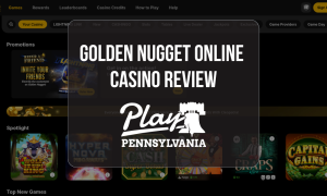 Golden Nugget Casino Review: Online casino homepage showcasing slots, live dealer games, and Play Pennsylvania review overlay
