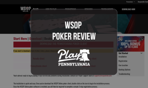 WSOP Online Poker Pennsylvania platform showing the poker client download and welcome offer for the PlayPA poker review